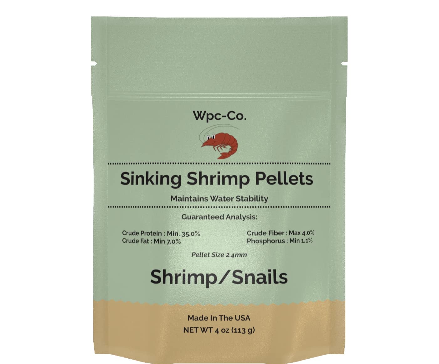 Wpc-Co. Aquarium Shrimp Food - Sinking Pellets for Aquatic Shrimp, Snail, Bottom Feeders - Complete Nutrition for Tropical Shrimps and Other Invertebrates