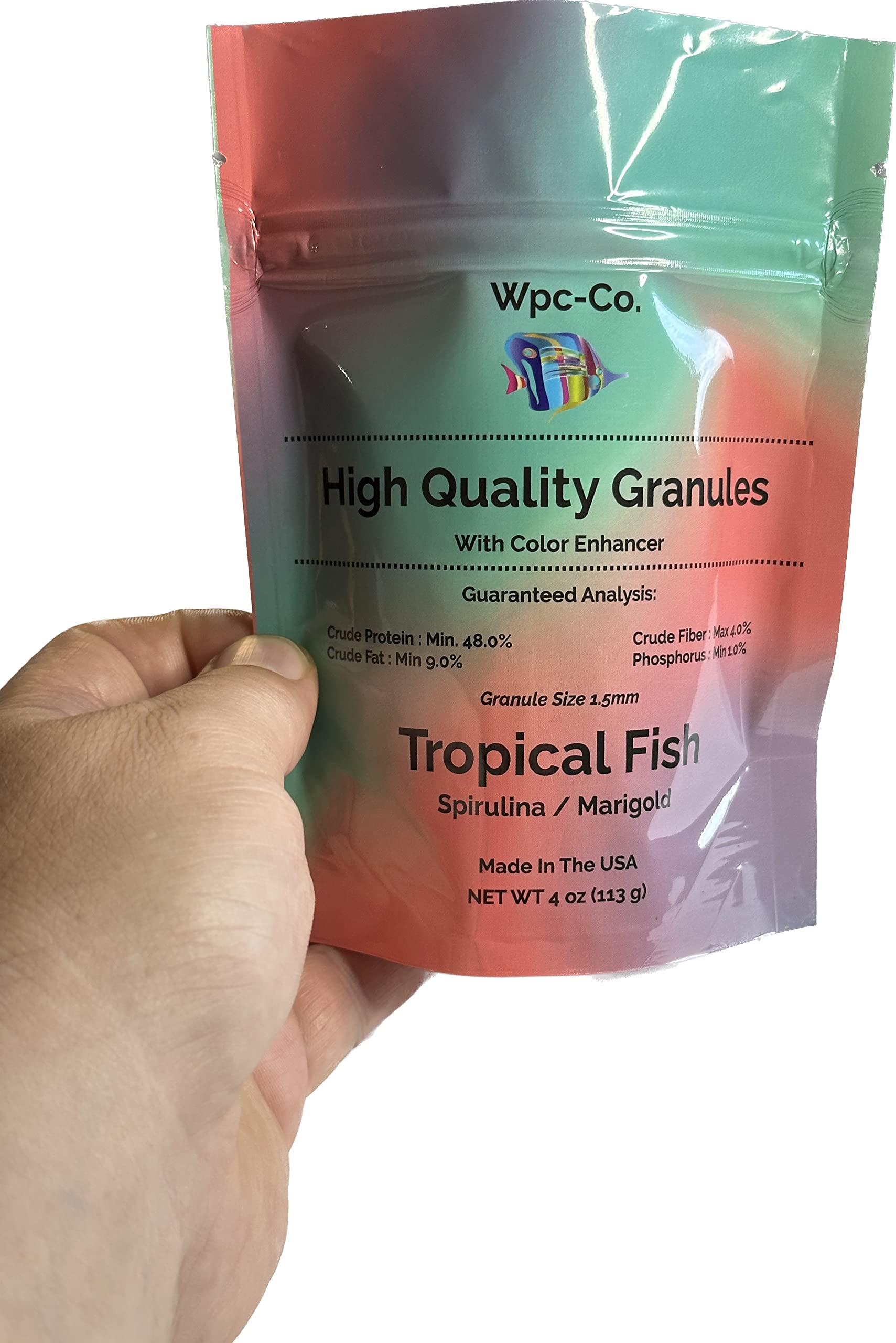 Wpc-Co. Tropical Fish Food for Color Enhancement-Vibrant Colors Formula with Spirulina and Marigold Diet for Tropical Fish-Nourishment and Optimal Nutrition for Brilliant Coloration-1.5mm Granule